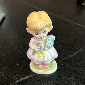 Vintage 1980 CMA Bisque Verona Vergasi Little Girl with Flowers Figurine 5"